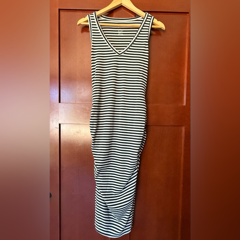 a new day Navy & White Striped  Rib Knit Tank Dress With Side Ruching